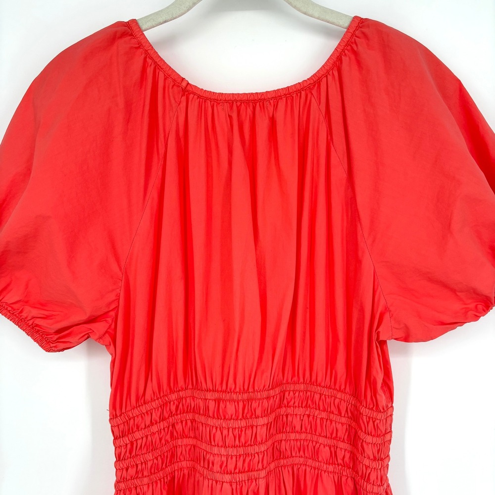 Marine Layer Emery Poplin Midi Dress Puff Sleeve Smocked Coral Pima Cotton Med - Picture 11 of 15